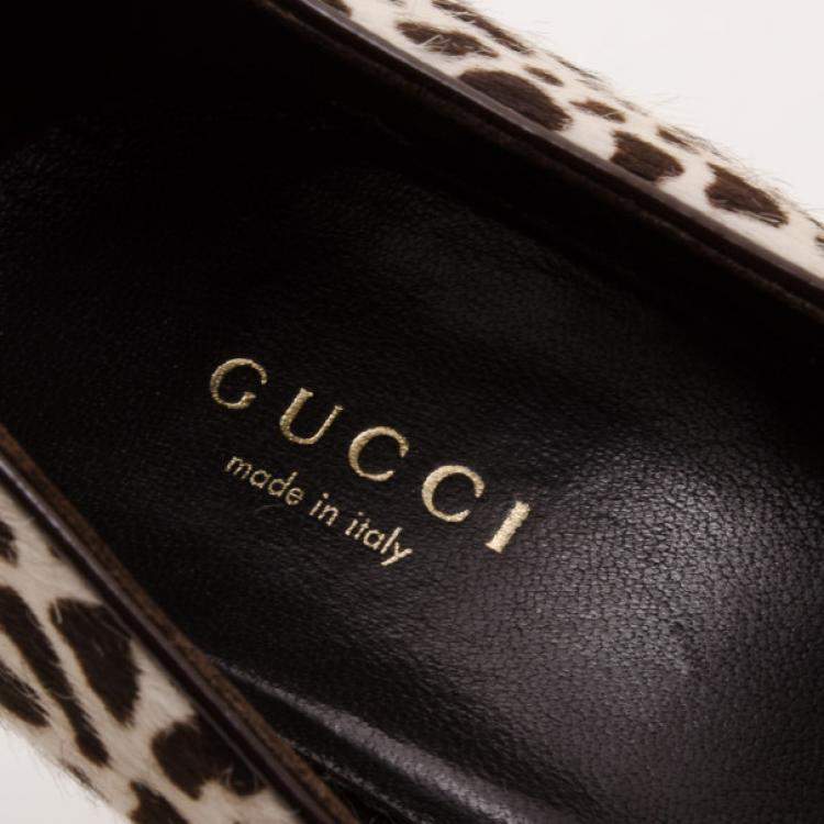 Pre Owned Gucci Leopard Print Calf-Hair Platform Pumps Size 36.5