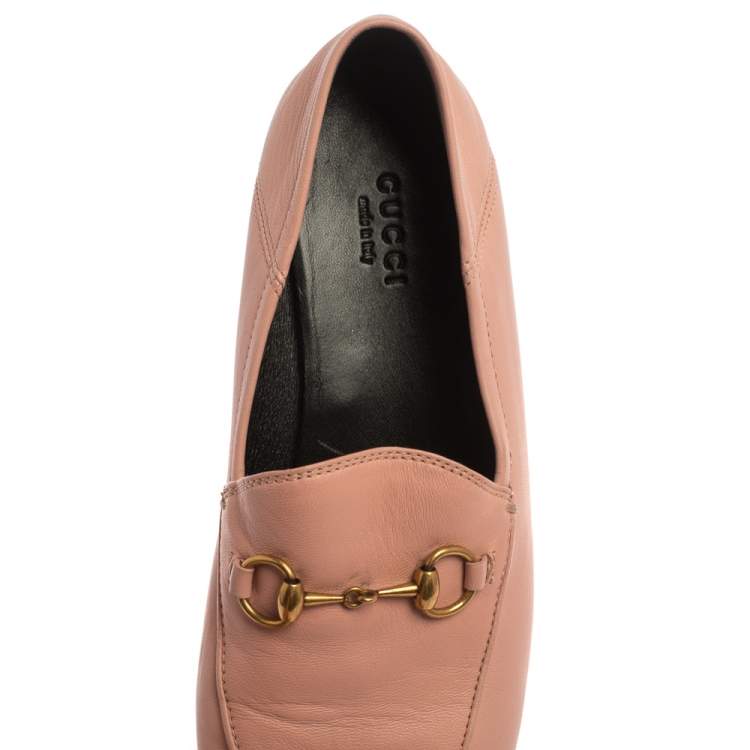 مملوكة مسبقًا Gucci Pink Leather Brixton Horsebit Slip On Loafers Size 37.5