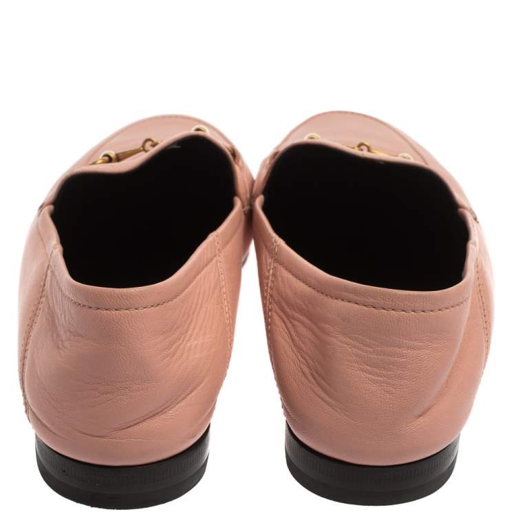 مملوكة مسبقًا Gucci Pink Leather Brixton Horsebit Slip On Loafers Size 37.5