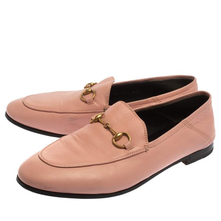 مملوكة مسبقًا Gucci Pink Leather Brixton Horsebit Slip On Loafers Size 37.5