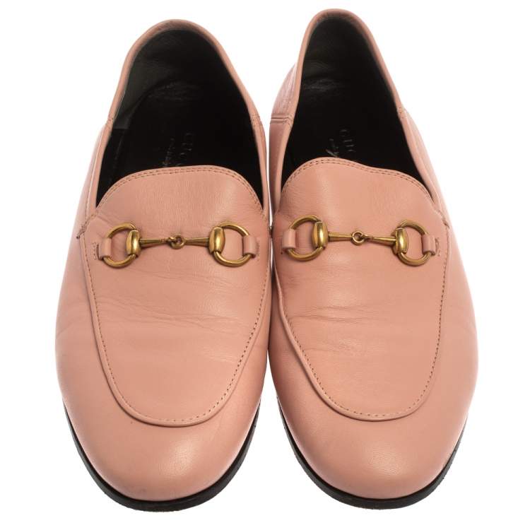مملوكة مسبقًا Gucci Pink Leather Brixton Horsebit Slip On Loafers Size 37.5