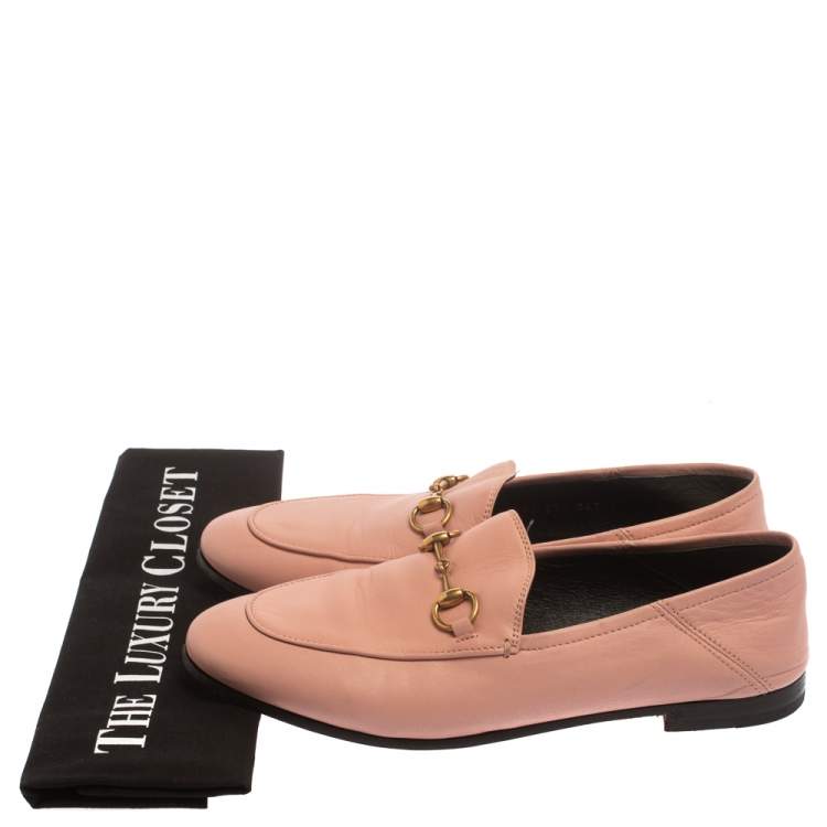 مملوكة مسبقًا Gucci Pink Leather Brixton Horsebit Slip On Loafers Size 37.5