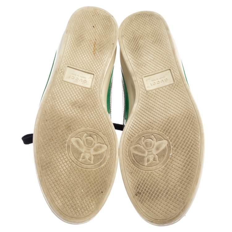 Pre Owned Gucci White Patent Leather Falacer Web Low Top Sneakers Size 40