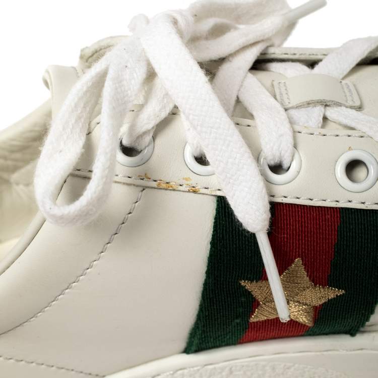 Pre Owned Gucci White Leather Embroidered Ladybird And Pineapple Ace Sneakers Size 37