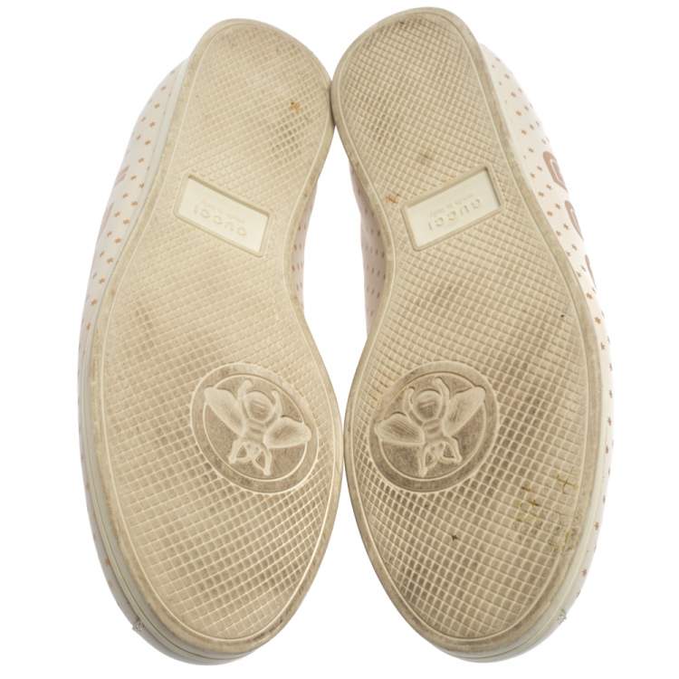 Pre Owned Gucci Off White Leather  Falacer Logo Sneakers Size 38.5