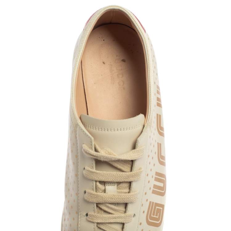 Pre Owned Gucci Off White Leather  Falacer Logo Sneakers Size 38.5