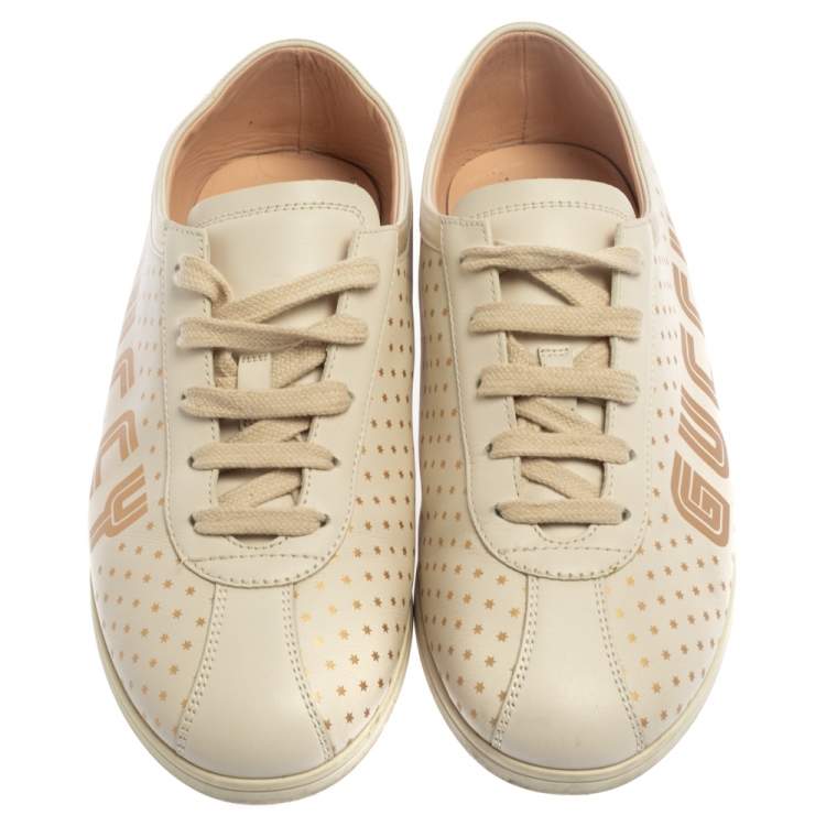 Pre Owned Gucci Off White Leather  Falacer Logo Sneakers Size 38.5