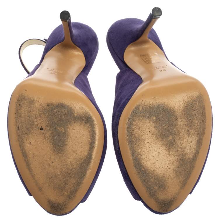 Pre Owned Gucci Purple Suede Peep Toe Slingback Sandals Size 38