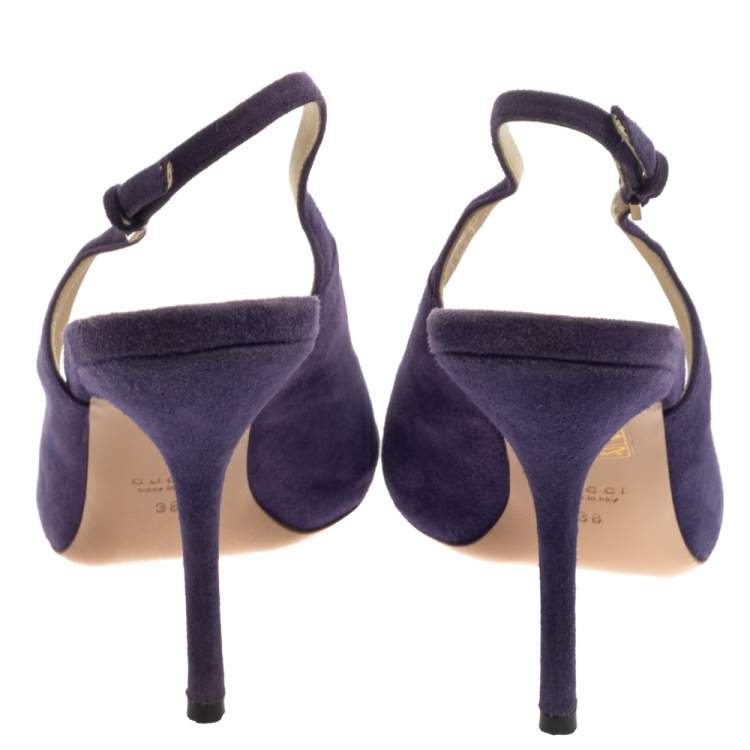 Pre Owned Gucci Purple Suede Peep Toe Slingback Sandals Size 38