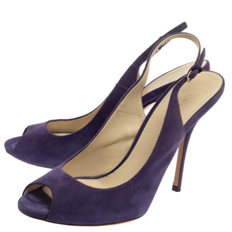 Pre Owned Gucci Purple Suede Peep Toe Slingback Sandals Size 38