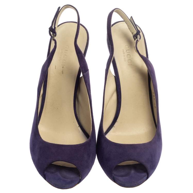Pre Owned Gucci Purple Suede Peep Toe Slingback Sandals Size 38