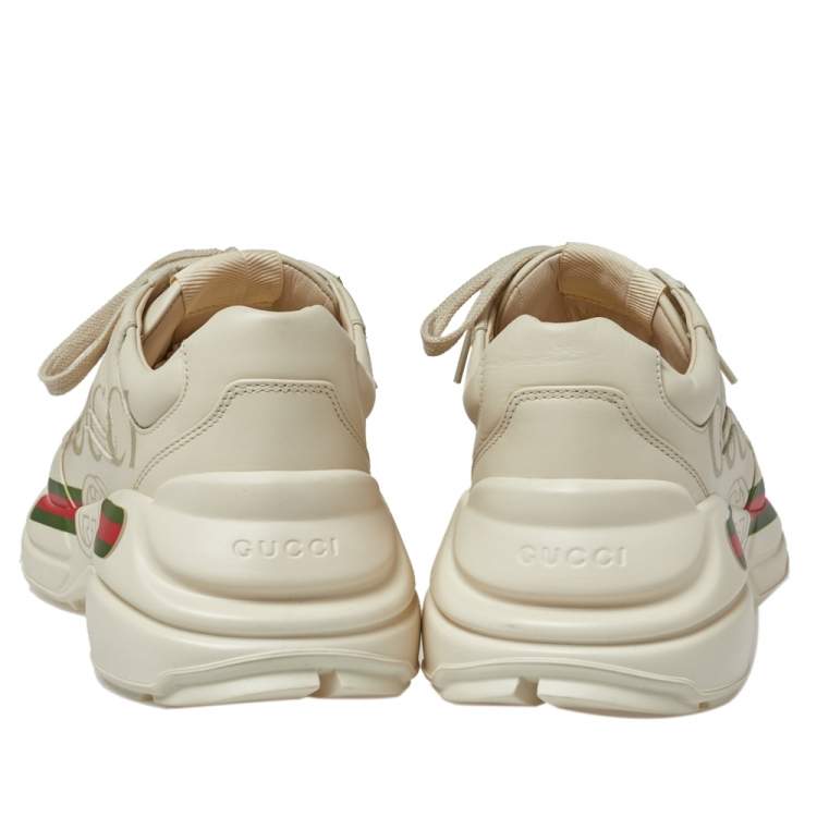 Pre Owned Gucci Light Off White Leather Rhyton Gucci Logo Low Top Sneakers Size 36
