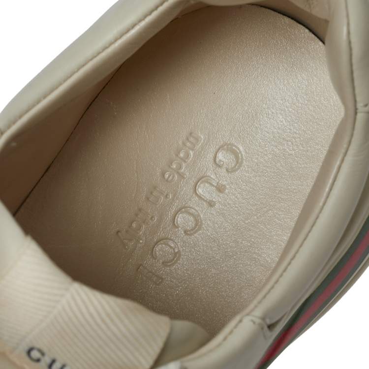 Pre Owned Gucci Light Off White Leather Rhyton Gucci Logo Low Top Sneakers Size 36