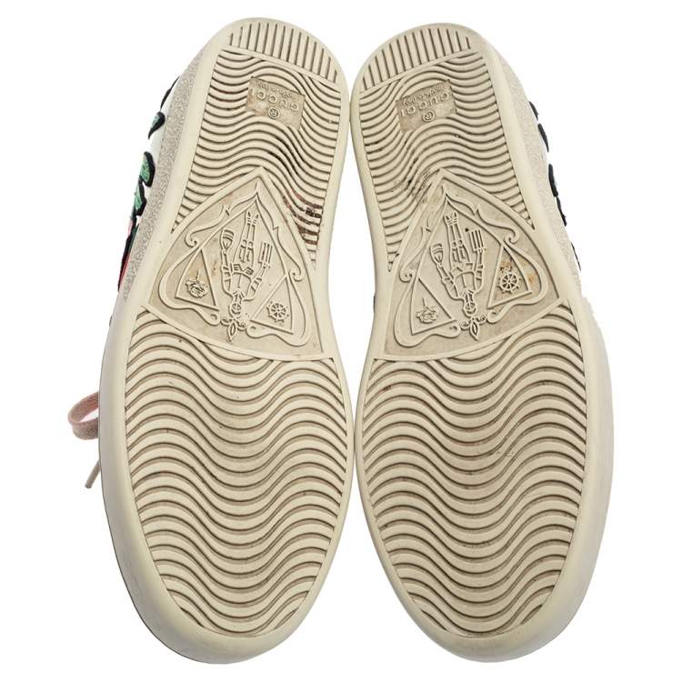 Pre Owned Gucci Silver Metallic Leather Ace Embroidered Low Top Sneakers Size 36.5