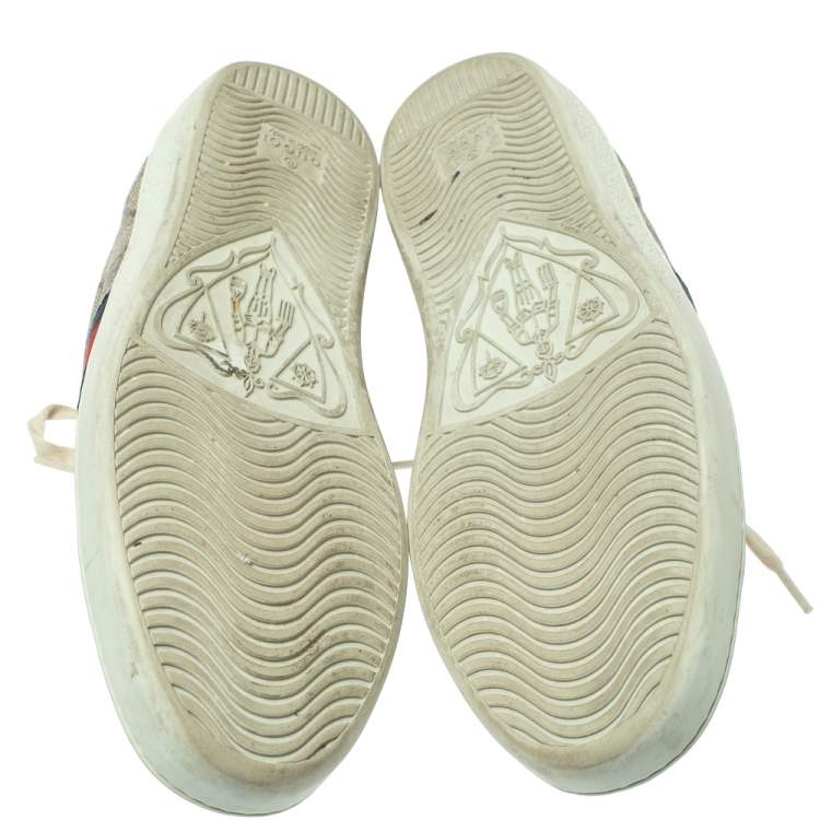 Pre Owned Gucci Brown Coated Canvas And Embossed Python Leather Ace Web Low Top Sneakers Size 39