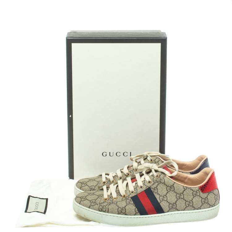 Pre Owned Gucci Brown Coated Canvas And Embossed Python Leather Ace Web Low Top Sneakers Size 39