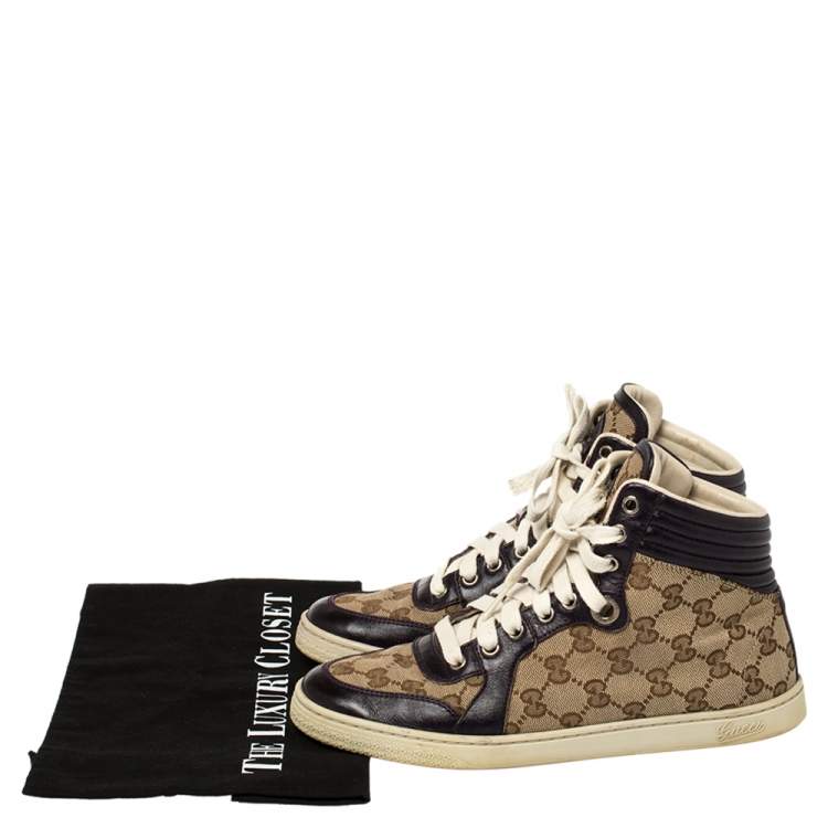 Pre Owned Gucci Beige GG Canvas And Leather High Top Sneakers Size 36.5