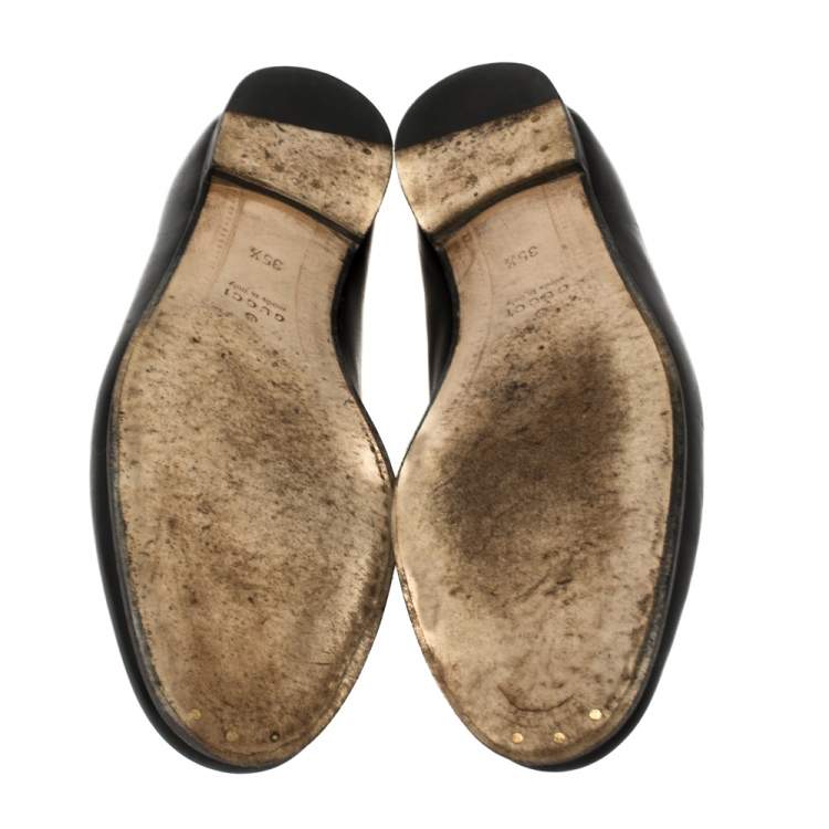 Pre Owned Gucci Black Leather Horsebit Loafers Size 35.5