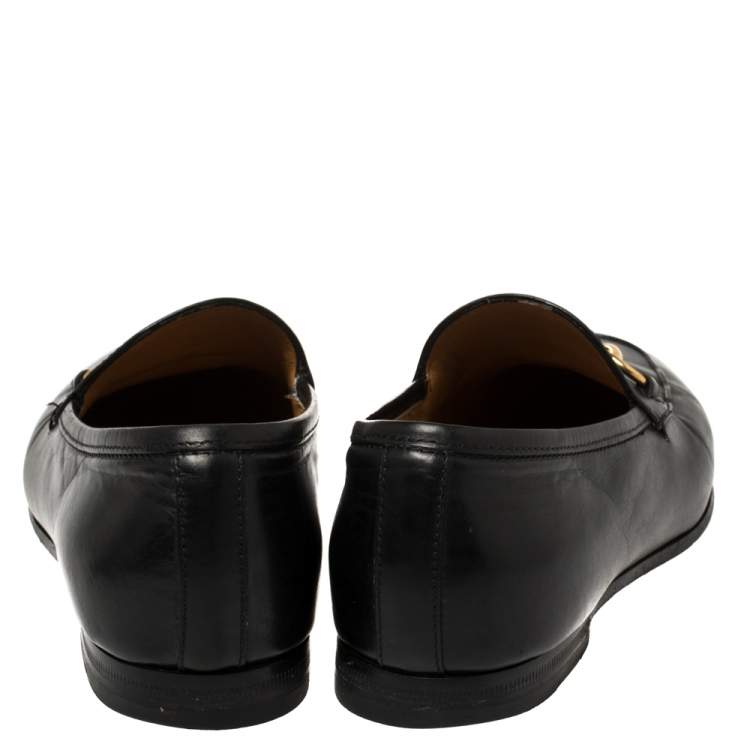 Pre Owned Gucci Black Leather Horsebit Loafers Size 35.5