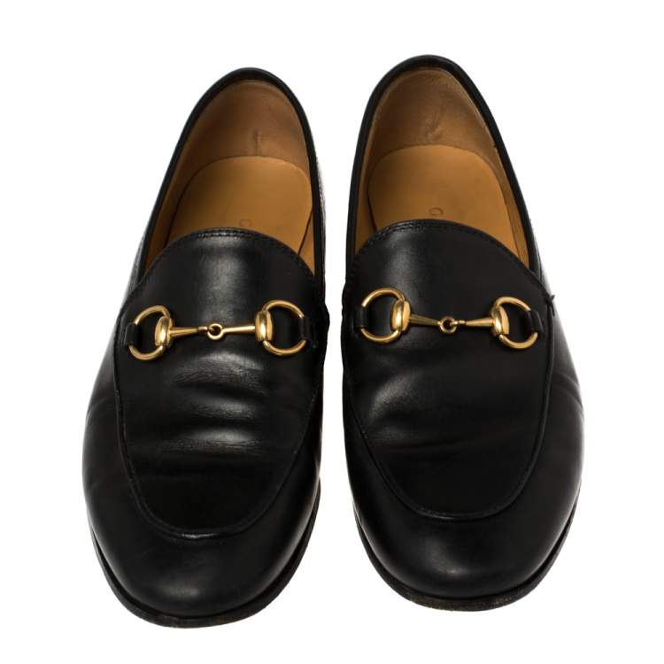 Pre Owned Gucci Black Leather Horsebit Loafers Size 35.5