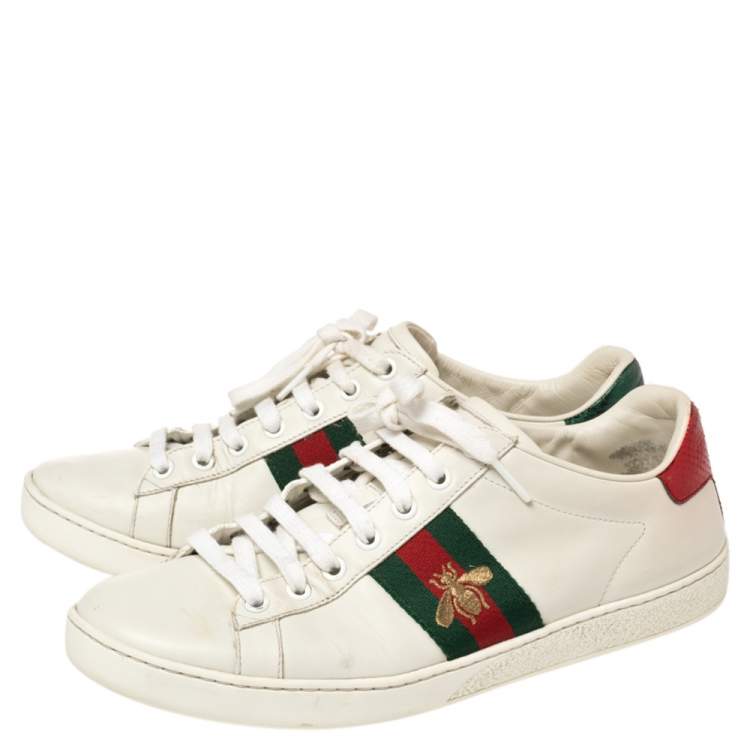 مملوكة مسبقًا Gucci White Leather Embroidered Bee Ace Low Top Sneakers Size 38.5