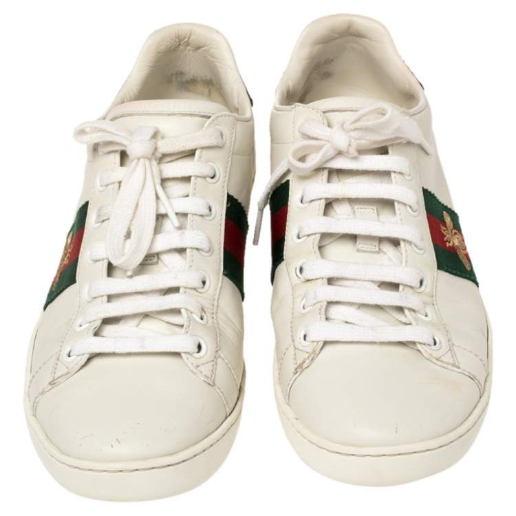 مملوكة مسبقًا Gucci White Leather Embroidered Bee Ace Low Top Sneakers Size 38.5