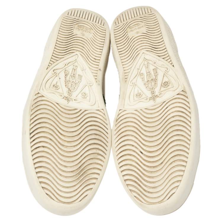 مملوكة مسبقًا Gucci White Leather Embroidered Bee Ace Low Top Sneakers Size 38.5
