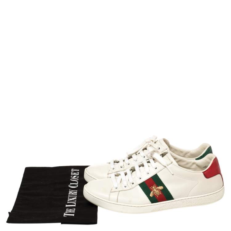 مملوكة مسبقًا Gucci White Leather Embroidered Bee Ace Low Top Sneakers Size 38.5