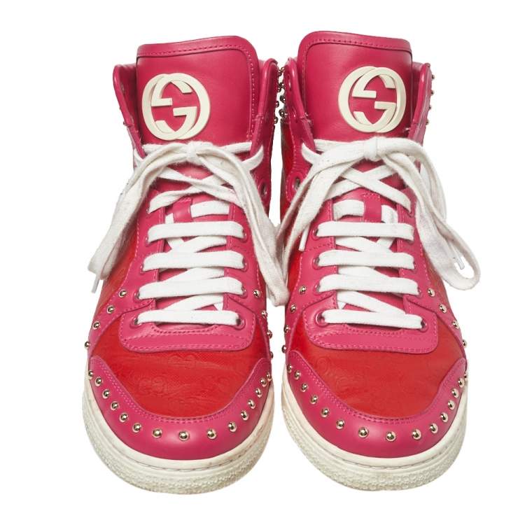 Pre Owned Gucci Two Tone Studded GG Leather Dapper Dan High Top Sneakers Size 39.5