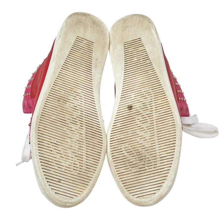 Pre Owned Gucci Two Tone Studded GG Leather Dapper Dan High Top Sneakers Size 39.5