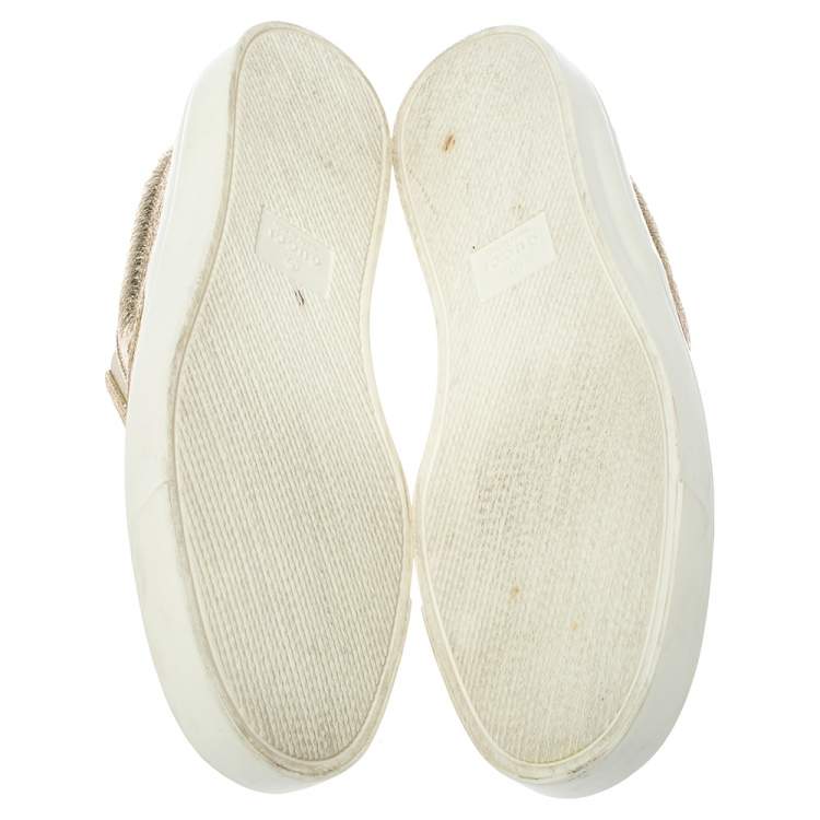 Pre Owned Gucci Metallic Gold Foil Leather Slip On Sneakers Size 37