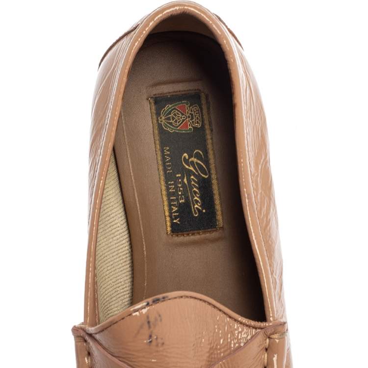Pre Owned Gucci Beige Patent Leather 1953 Horsebit Slip On Loafers Size 36 