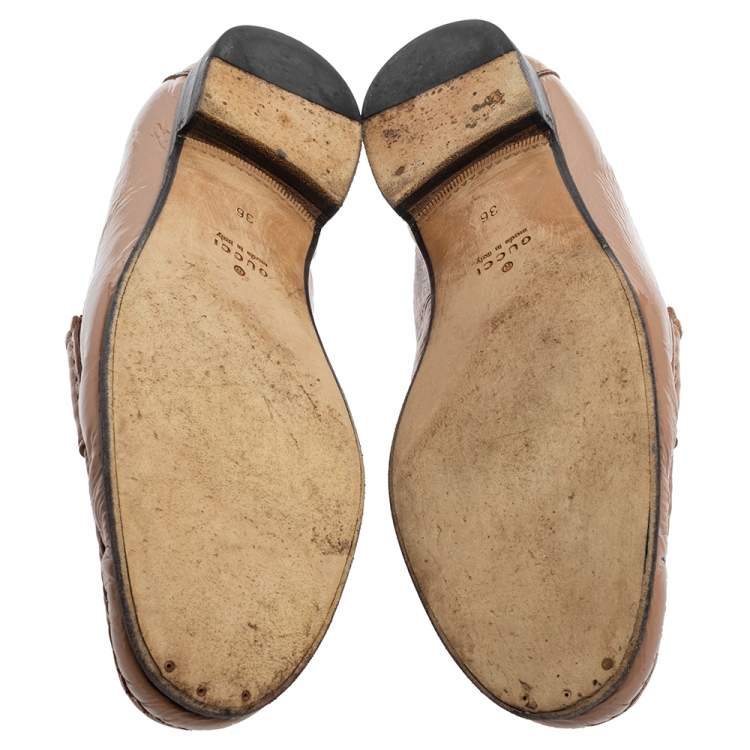 Pre Owned Gucci Beige Patent Leather 1953 Horsebit Slip On Loafers Size 36 
