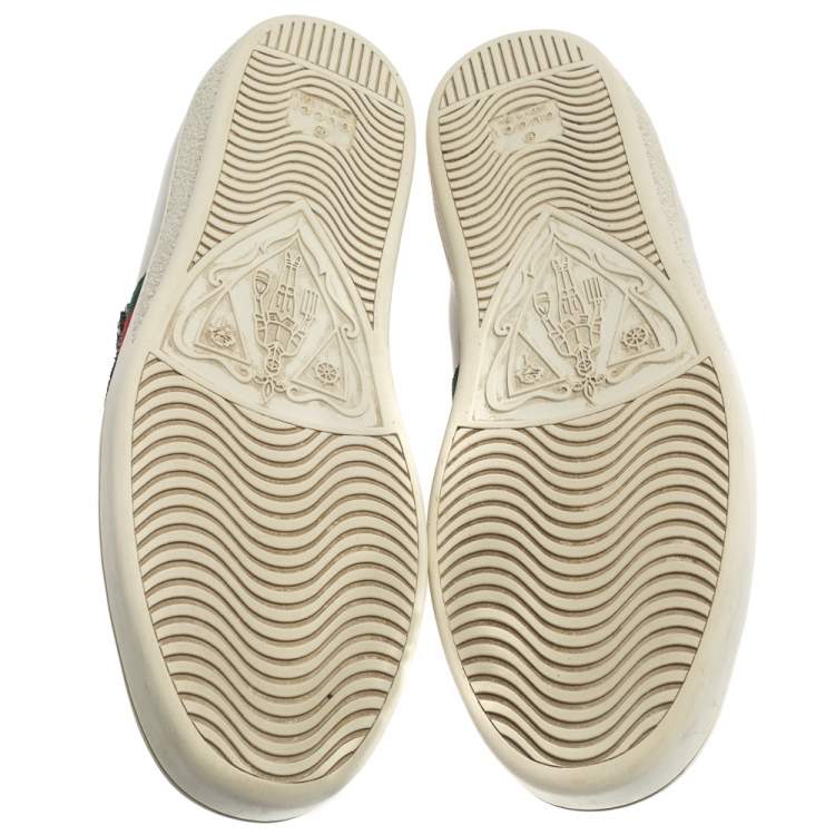 Pre Owned Gucci White Leather Embossed Python Trim Web Detail Embellishment Ace Low Top Sneakers Size 40