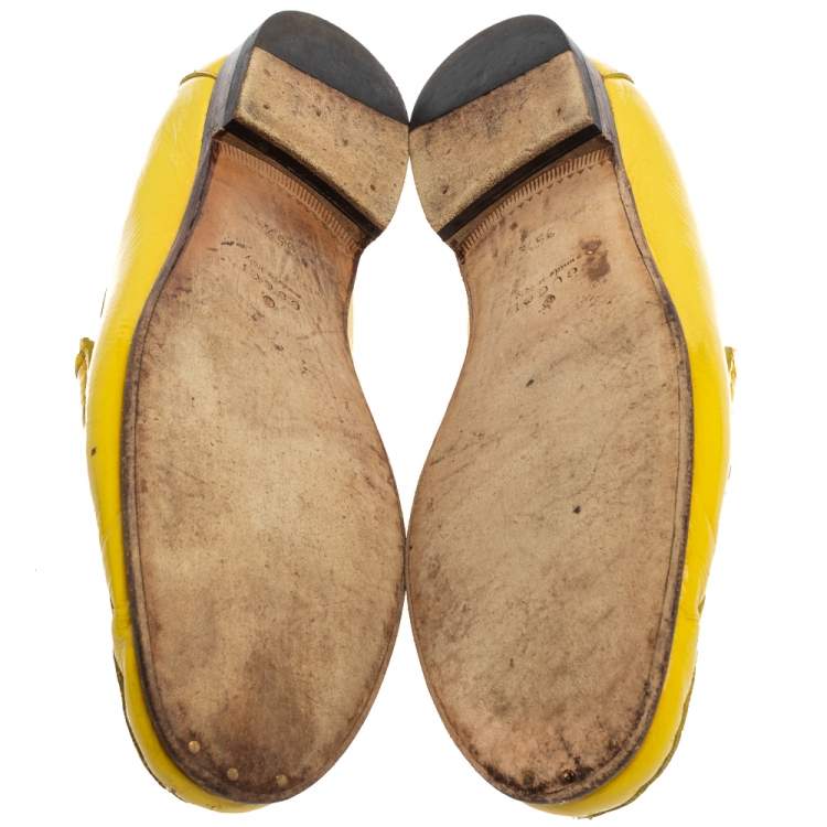 Pre Owned Gucci Yellow Patent Leather 1953 Horsebit Loafers Size 35.5