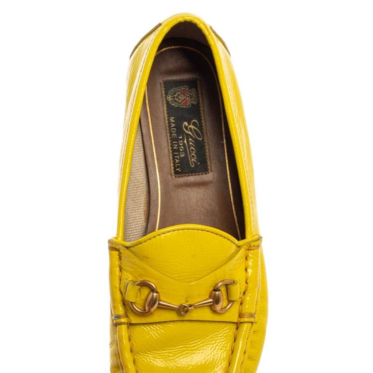 Pre Owned Gucci Yellow Patent Leather 1953 Horsebit Loafers Size 35.5