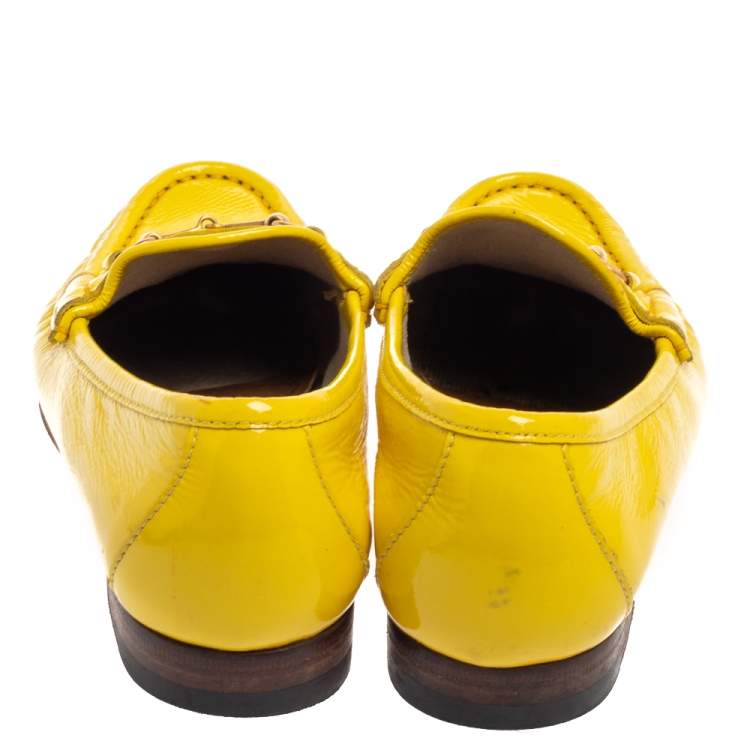 Pre Owned Gucci Yellow Patent Leather 1953 Horsebit Loafers Size 35.5