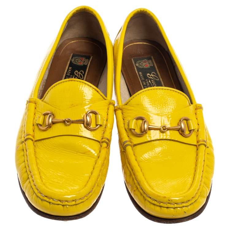 Pre Owned Gucci Yellow Patent Leather 1953 Horsebit Loafers Size 35.5