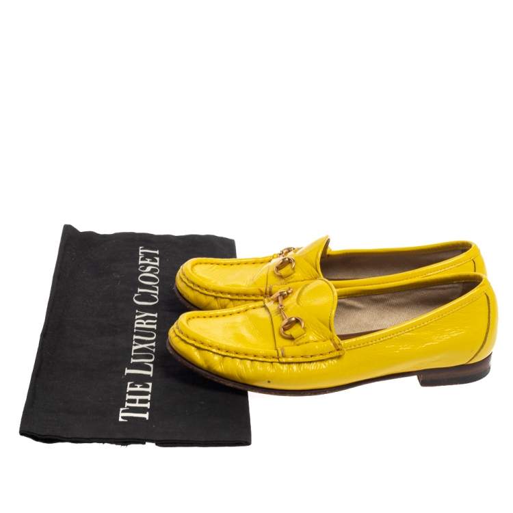 Pre Owned Gucci Yellow Patent Leather 1953 Horsebit Loafers Size 35.5
