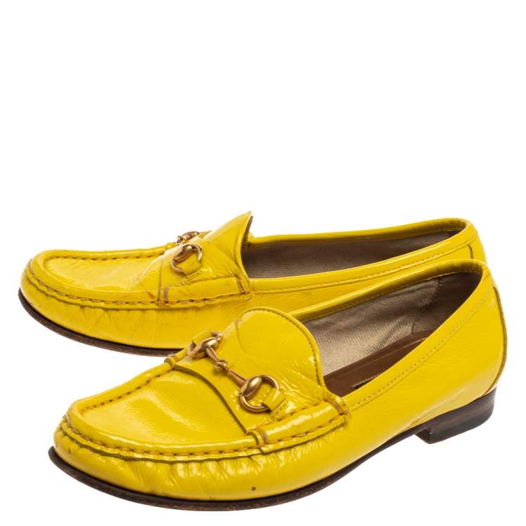 Pre Owned Gucci Yellow Patent Leather 1953 Horsebit Loafers Size 35.5