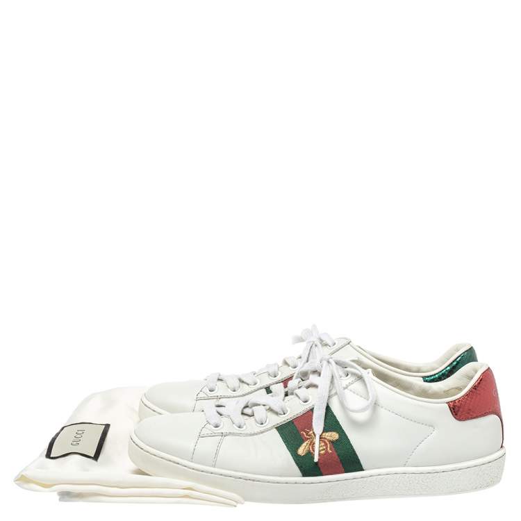 Pre Owned Gucci  White Leather Ace Low Top Sneakers Size 38