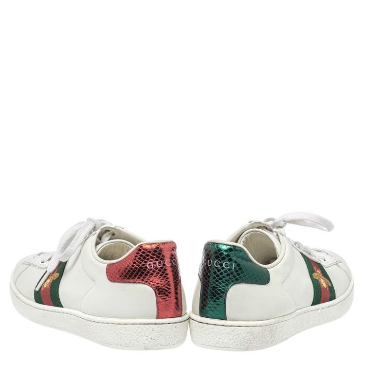 Pre Owned Gucci  White Leather Ace Low Top Sneakers Size 38