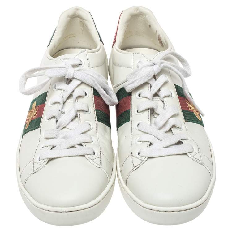 Pre Owned Gucci  White Leather Ace Low Top Sneakers Size 38