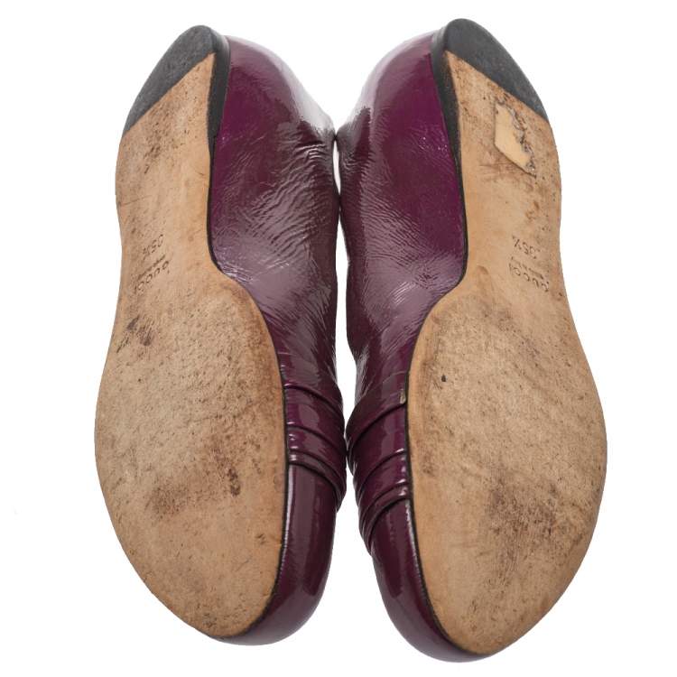 Pre Owned Gucci Purple Patent Leather Ballet Flats Size 35.5