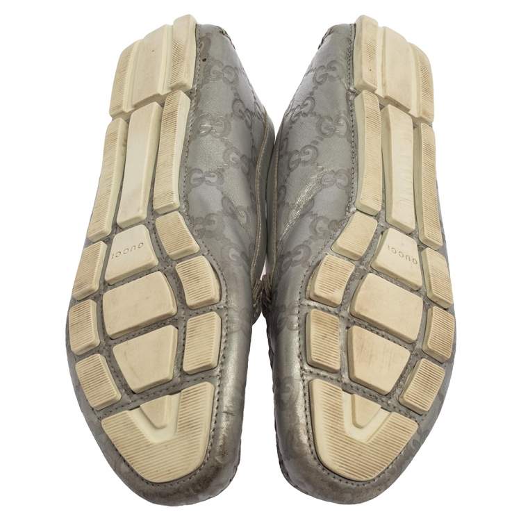 Pre Owned Gucci Silver Guccissima Leather Horsebit Driving Loafers Size 37