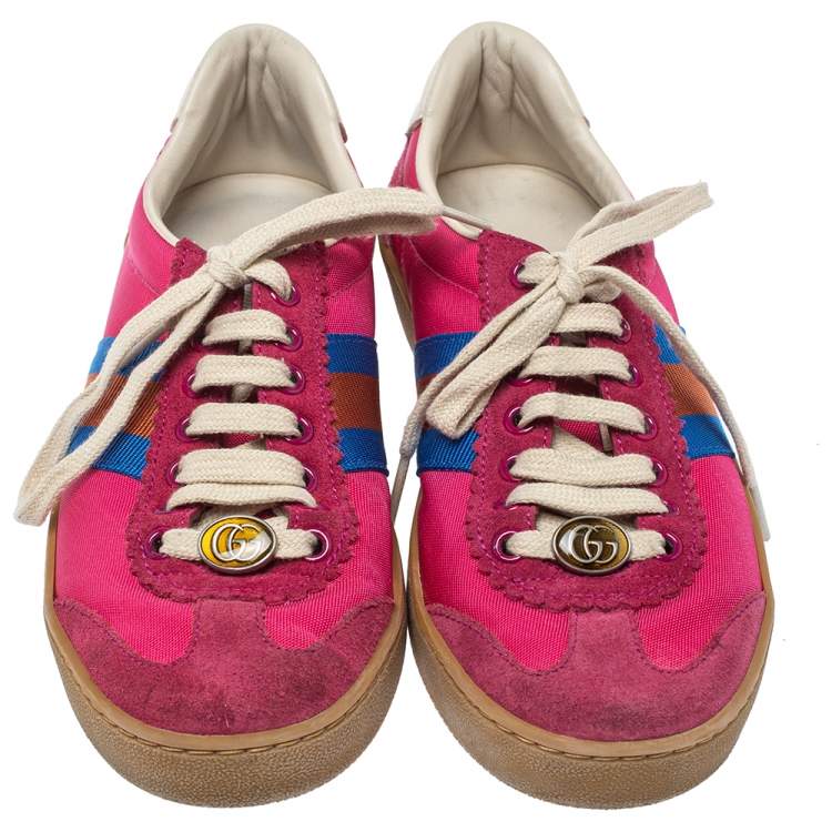 Pre Owned Gucci  Multicolor Suede And Fabric Furbe Sneakers Size 37.5