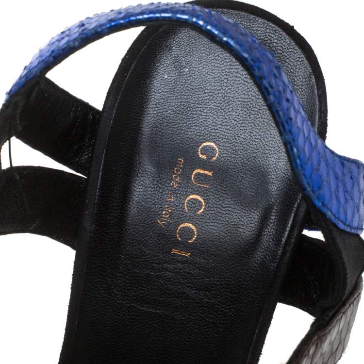 Pre Owned Gucci Multicolor Python Liberty Open Toe Ankle Strap Sandals Size 40