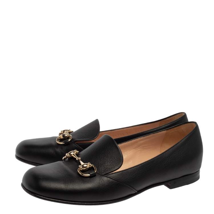Pre Owned Gucci Black Leather Horsebit Loafers Size 37