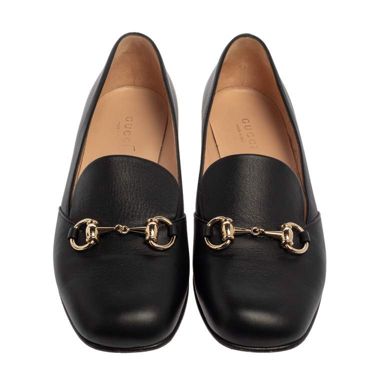 Pre Owned Gucci Black Leather Horsebit Loafers Size 37