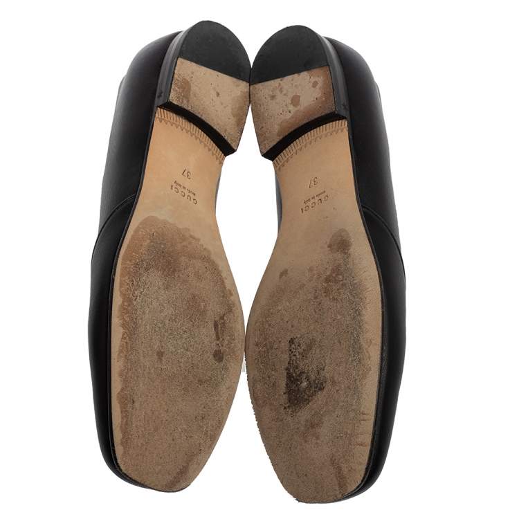 Pre Owned Gucci Black Leather Horsebit Loafers Size 37